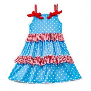 Boutique 4th of July Patriotic Stars Girls Sleeveless Ruffle Dress